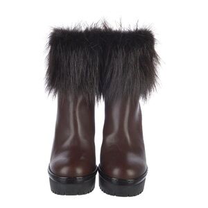 Moncler Brown Fur-Trimmed Women's Leather Boots